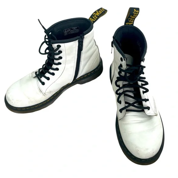 Dr.Martens‎ White Leather Lace Up/ Zipper Closure Boots Mens S4 Ladies Size 5